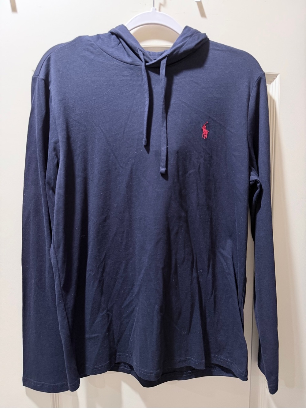 Polo by Ralph Lauren Navy Hooded Long Sleeve Shirt with Red Logo
